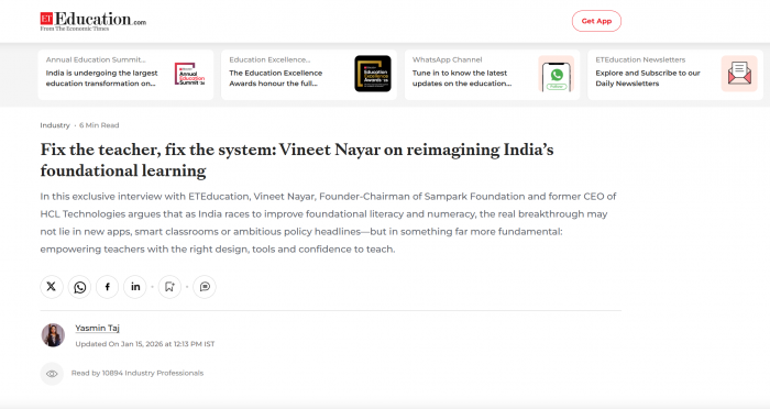 Fix the teacher, fix the system: Vineet Nayar on reimagining India’s foundational learning